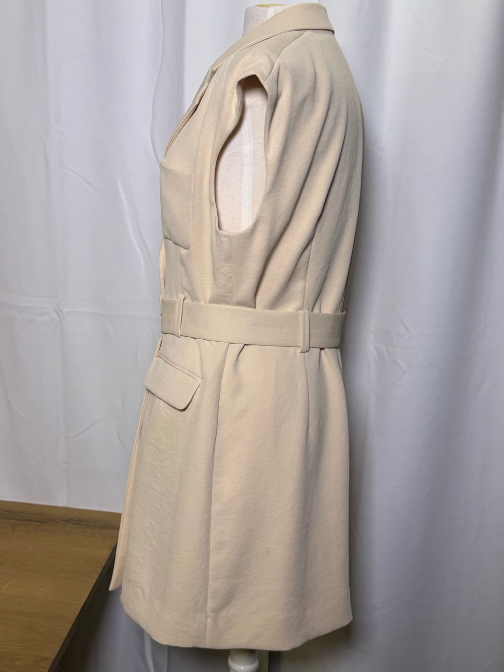 Sandro Paris Sleeveless Belted Longline Blazer dress Cream Size 42 ~ US 8/10 - Picture 5 of 15